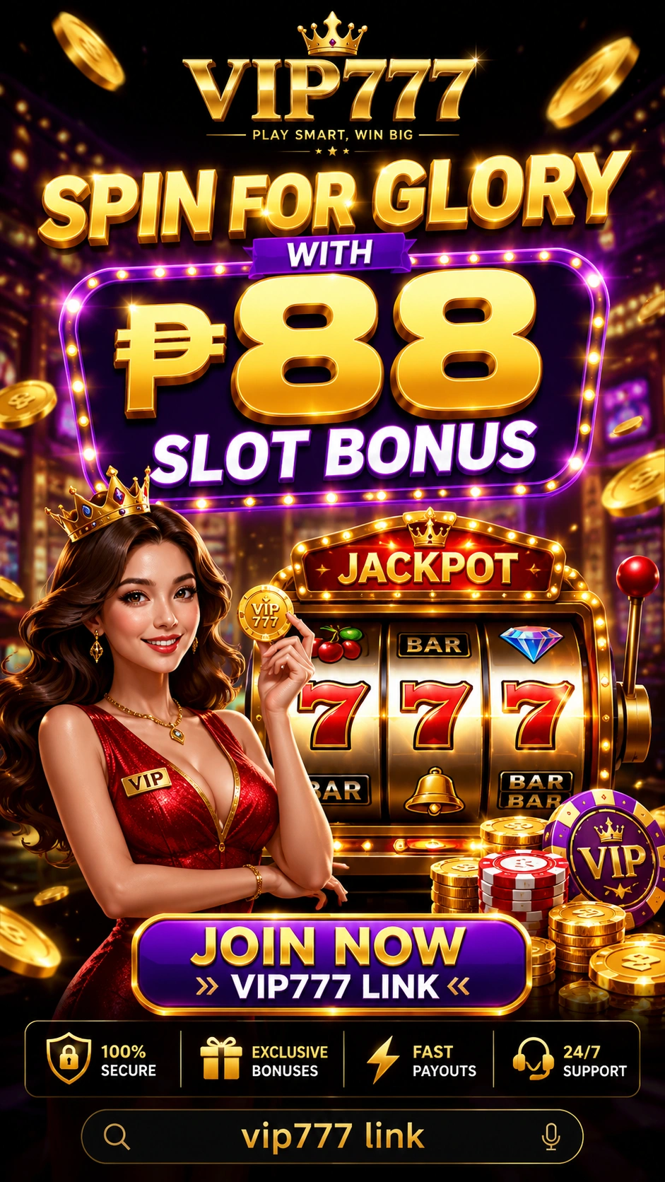 VIP77 slot hub hero image showing online slot navigation