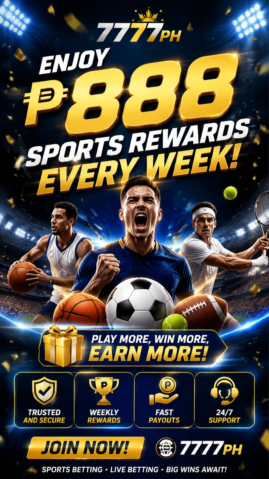 VIP77 Sports hub hero image for sports betting markets in the Philippines